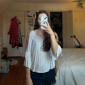 Hollister - Medium- blue and white striped cold shoulder blouse